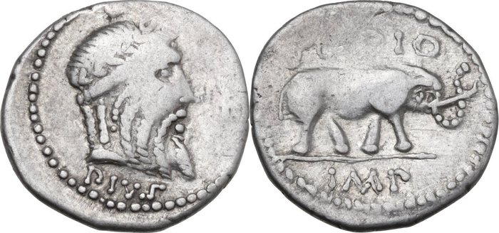 Romerska republiken Q Caecilius Metellus Pius Scipio 47-46 fKr AR Denarius Africa