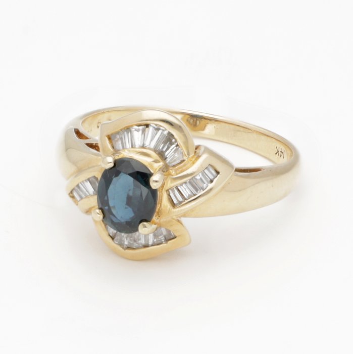 Ring - 14 karat Gulguld -  0.23ct. tw. Diamant (Natur)  - Safir