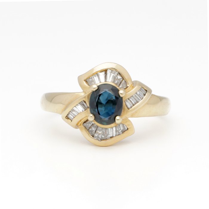 Ring - 14 karat Gulguld -  0.23ct. tw. Diamant (Natur)  - Safir