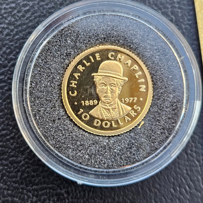 Liberia. 10 Dollars 2002 Charlie Chaplin, 1/25 Oz (.999) Proof  (Ingen mindstepris)