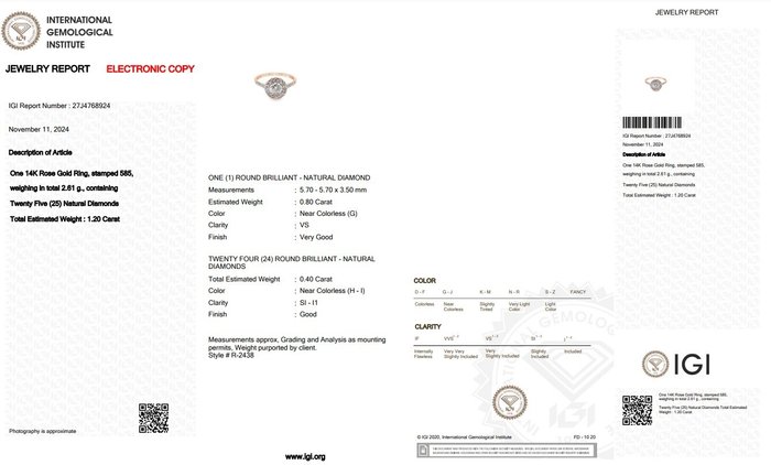 Ingen mindstepris - Ring - 14 karat Rosaguld -  1.20ct. tw. Diamant (Natur) - Diamant