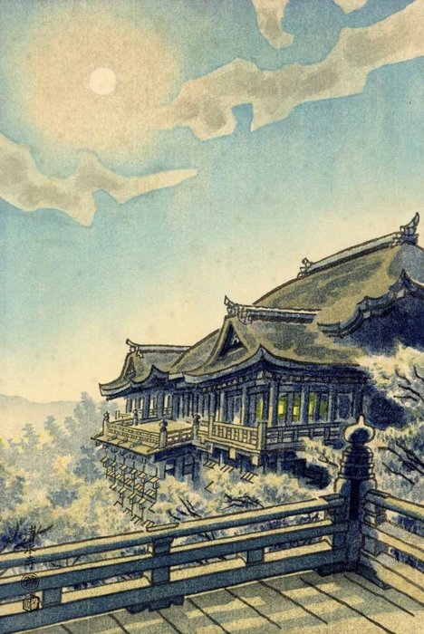 Originalt bloktryk, Udgivet af Uchida - Papir - Kotozuka Eiichi (1906-1979) - 'Kiyomizudera' 清水寺 (Kiyomizu temple) - Japan - ca 1950-60'erne