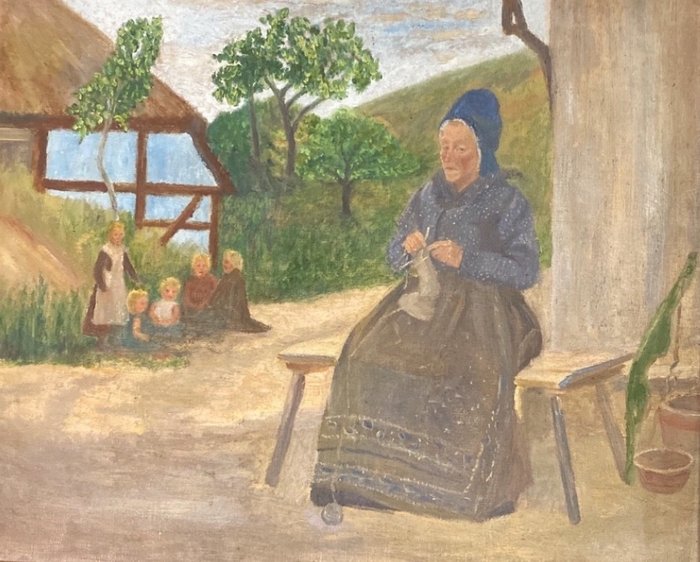 Clara Arnheim (1865-1942) Attributed to - Strickende Großmutter