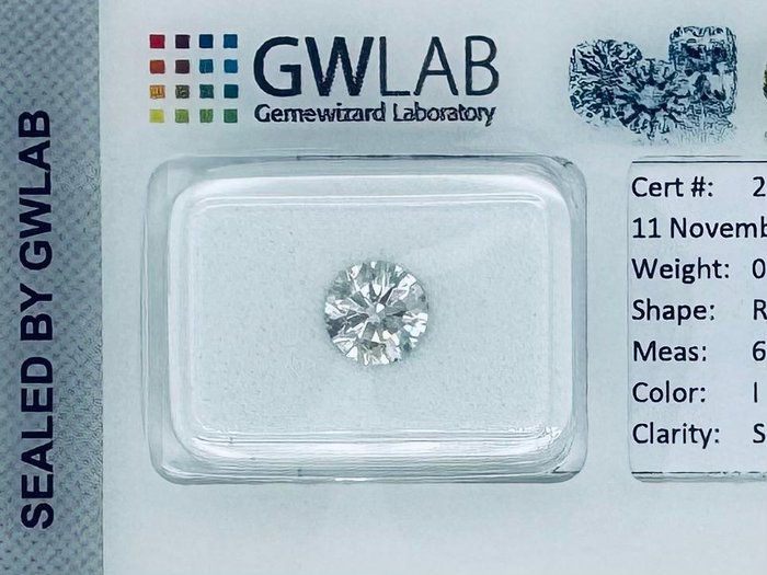 Ingen mindstepris - 1 pcs Diamant  (Natur)  - 0.91 ct - Rund - I - SI1 - Gemewizard Gemological Laboratory (GWLab)