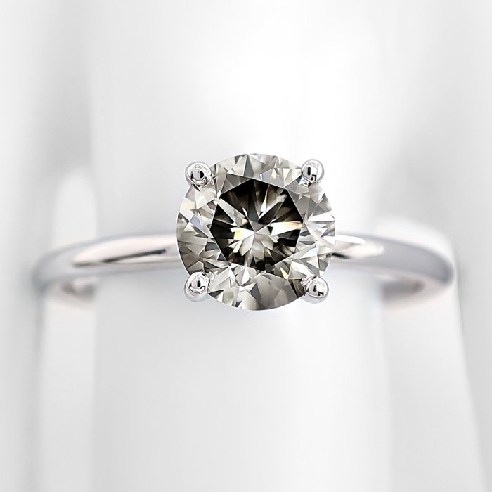 Ring - 14 karat Hvidguld -  1.01ct. tw. Diamant (Naturfarvet)