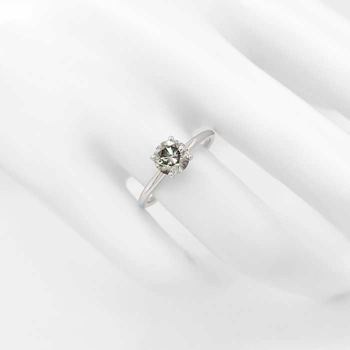 Ring - 14 karat Hvidguld -  1.01ct. tw. Diamant (Naturfarvet)