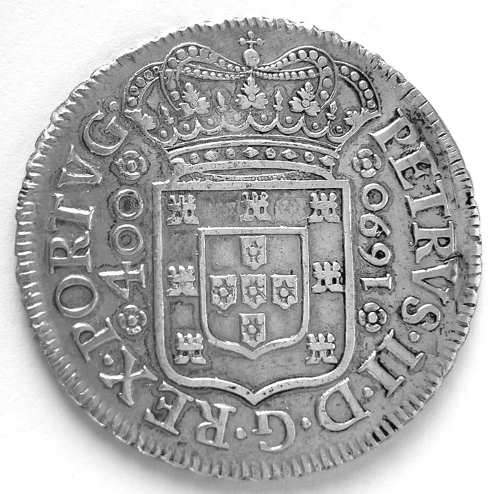 Portugal D Pedro II (1683-1706) Cruzado Novo (480 Reis) - 1690 - Porto - Coroa Tipo 5 - Rara