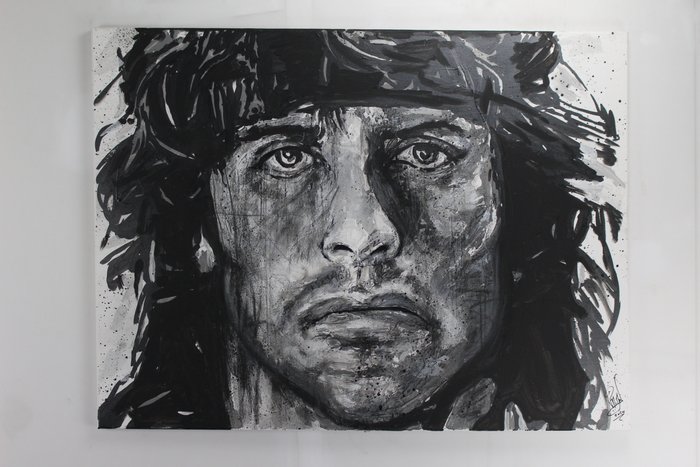 John Rambo - Sylvester Stallone - Handpainted and signed painting by artist Vincent Mink.