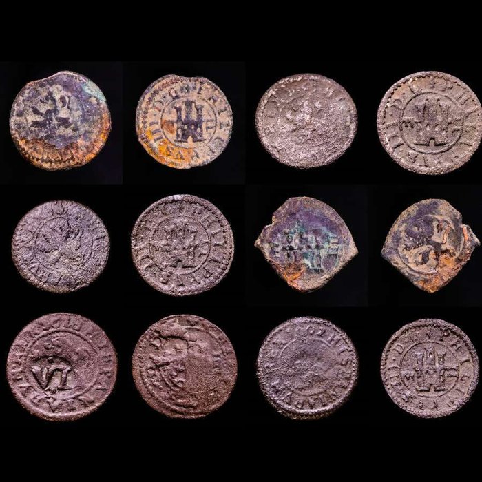 Spanien Felipe III (1598-1621) group comprising eight coins España - Dinastía de los Austrias Felipe III (1598-1621)   Lote de ocho (8) monedas de bronce  (Ingen mindstepris)