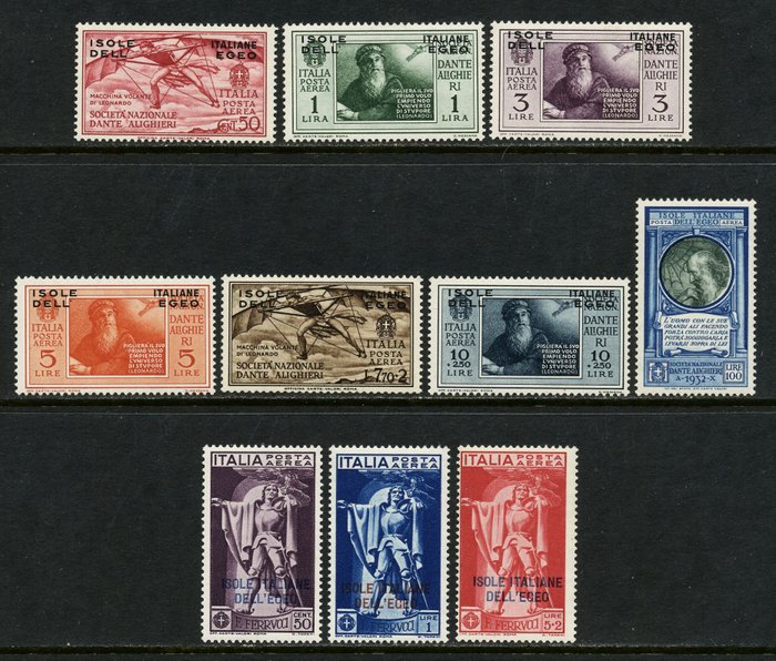 Ægæiske Hav 1932 - Virgil, Dante og Ferrucci, 3 komplette serier, 34 intakte værdier - Sassone 21/29+44/55+A1/13