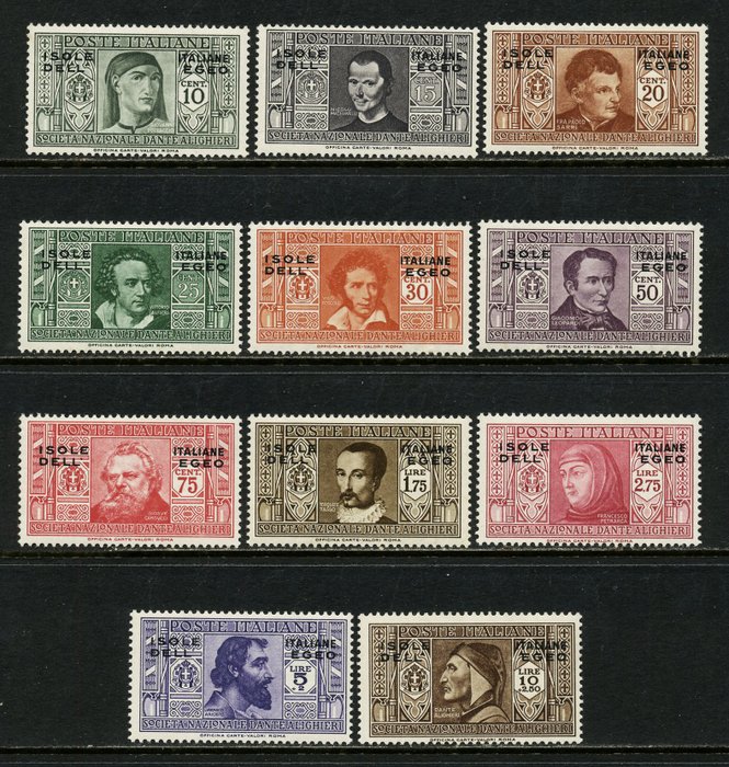 Ægæiske Hav 1932 - Virgil, Dante og Ferrucci, 3 komplette serier, 34 intakte værdier - Sassone 21/29+44/55+A1/13