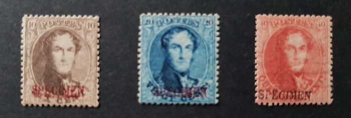 Belgien 1863 - Leopold I - 14B 15B 16B med overtryksprøve - MNH