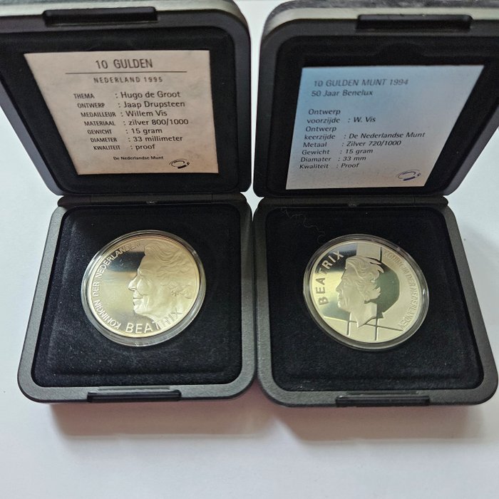 Holland. 10 Gulden 1994/1995 (2 stuks) Proof  (Ingen mindstepris)