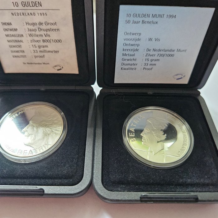 Holland. 10 Gulden 1994/1995 (2 stuks) Proof  (Ingen mindstepris)