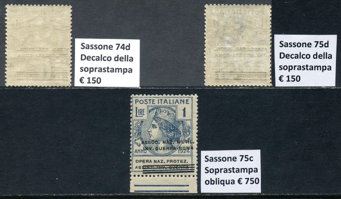 Italien 1924 - Overtrykte parastatals. 3 smukke varianter - Sassone N. 74d + 75c + 75d