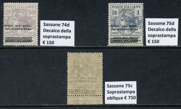 Italien 1924 - Overtrykte parastatals. 3 smukke varianter - Sassone N. 74d + 75c + 75d