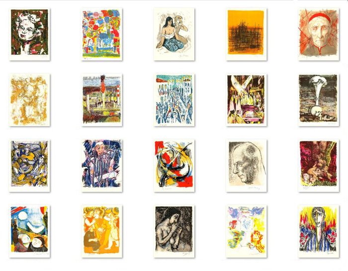 Brayer, Carzou, Ciry, Commère, Desnoyer, Hilaire, Kischka, Mentor, Spitzer, Terechkovitch, ... - LOT DE 20 LITHOGRAPHIES ORIGINALES SIGNEES A LA MAIN D'ARTISTES IMPORTANTS