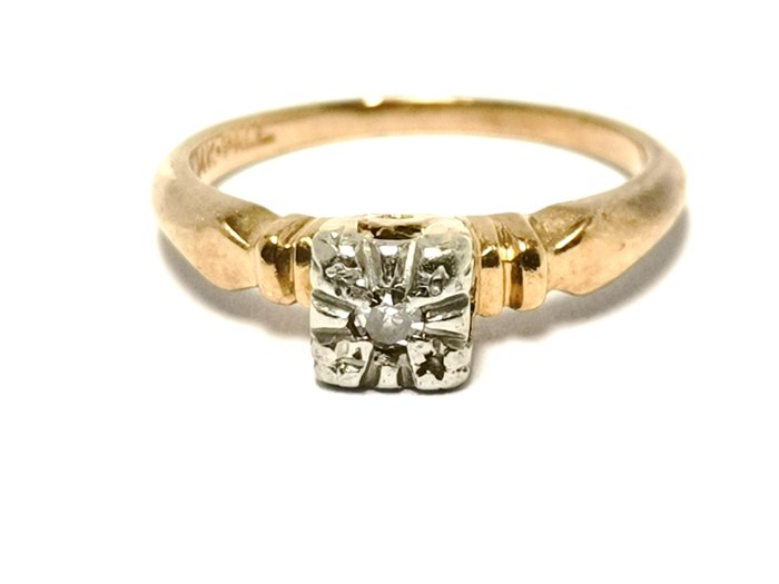 Ingen mindstepris - Ring - 14 karat Gulguld Hvidguld Diamant (Natur)