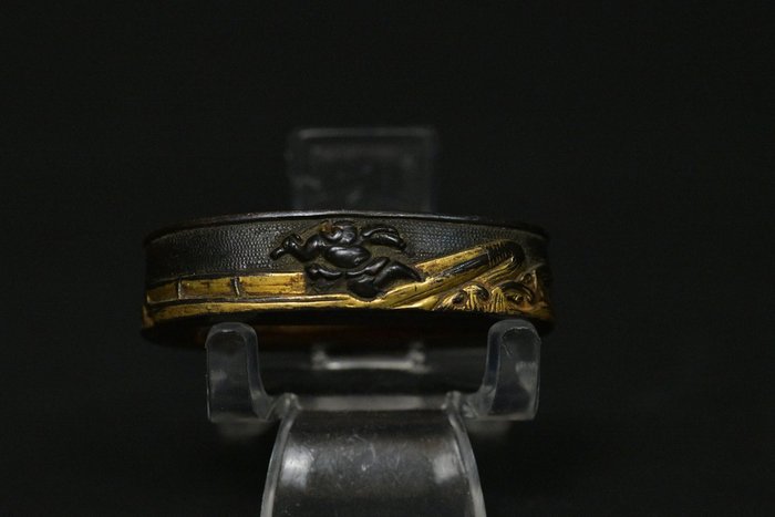 Fuchi til Wakizashi - Bronze, Guld, Stål - Japan - Edo-perioden (1600-1868)