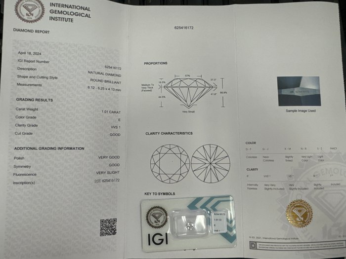 1 pcs Diamant  (Natur)  - 100 ct - Rund - E - VVS1 - International Gemological Institute (IGI)