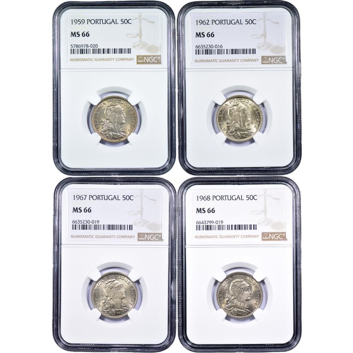 Portugal Republic 4 Moedas - 50 Centavos 1959 1962 1967  1968 - NGC - MS 66