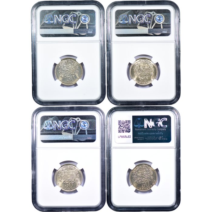 Portugal Republic 4 Moedas - 50 Centavos 1959 1962 1967  1968 - NGC - MS 66