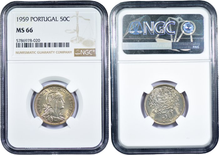 Portugal Republic 4 Moedas - 50 Centavos 1959 1962 1967  1968 - NGC - MS 66