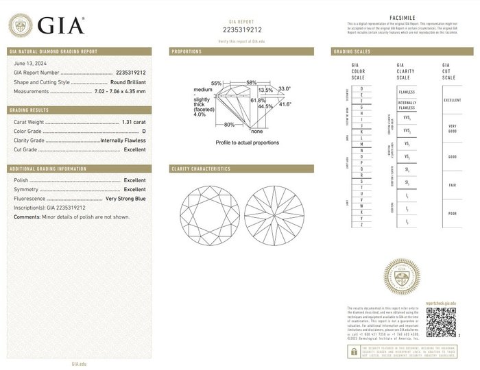 1 pcs Diamant  (Natur)  - 131 ct - Rund - D (farveløs) - IF - Gemological Institute of America (GIA)