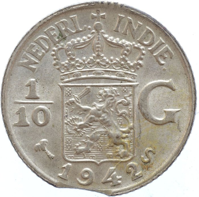 Hollandsk Østindien 1/10 Gulden 1942s Misslag  (Ingen mindstepris)