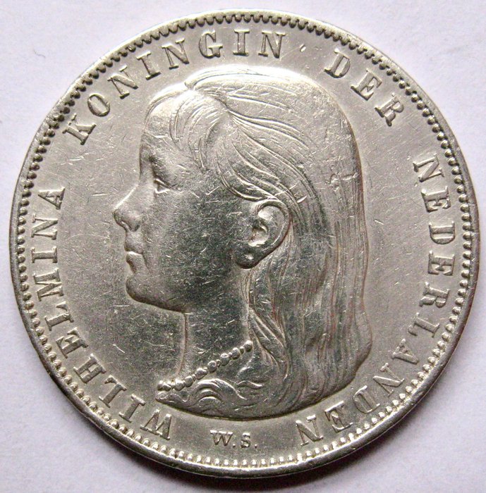 Holland. Wilhelmina. 1 Gulden 1892 Hangend Haar  (Ingen mindstepris)