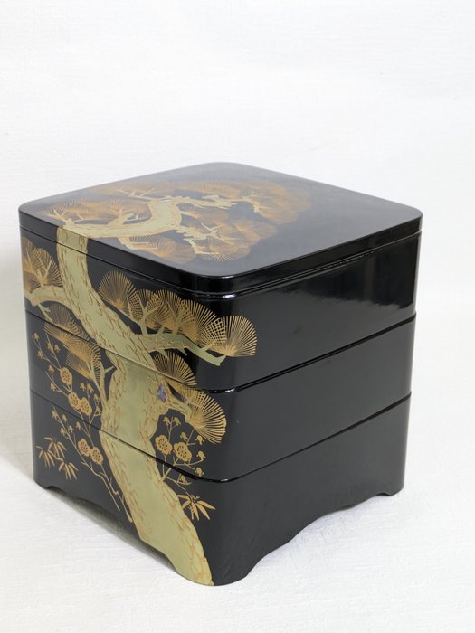 Yamanaka nuri - Pine, Bamboo, Palm 石川山中塗　松竹梅 - Boks - Træ - Japansk Bento Box Urushi