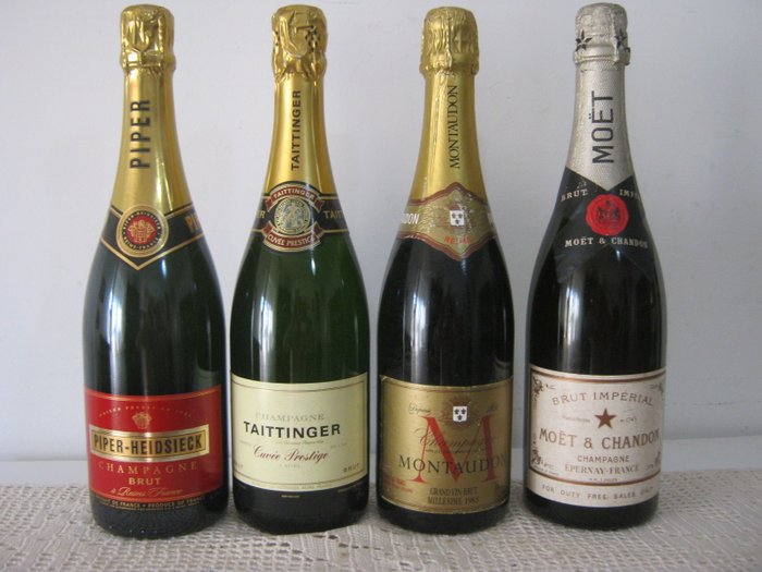 Moët  Chandon, Piper Heidsieck, Taittinger, Montaudon - Champagne - 4 Flasker (0,75 L)