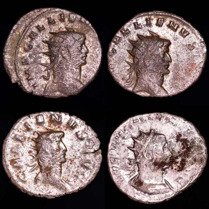 Romarriket. Gallienus (AD 253-268). Lot comprising four (4) antoninianus Rome and Mediolanum mints. 260-268 A.D. SALUS AVG - PMTRP COS II - LAETITIA AVG and PROVIDENCIA AVG  (Ingen mindstepris)