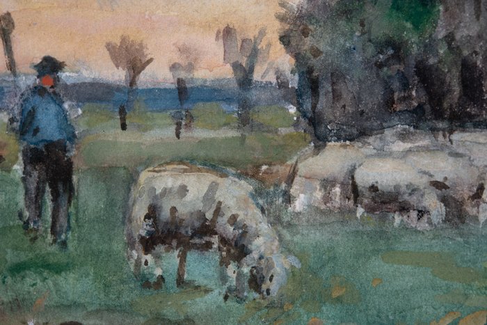 Johannes Jacobus van der Stap (1874-1940) - Landschap met Herder en kudde schapen