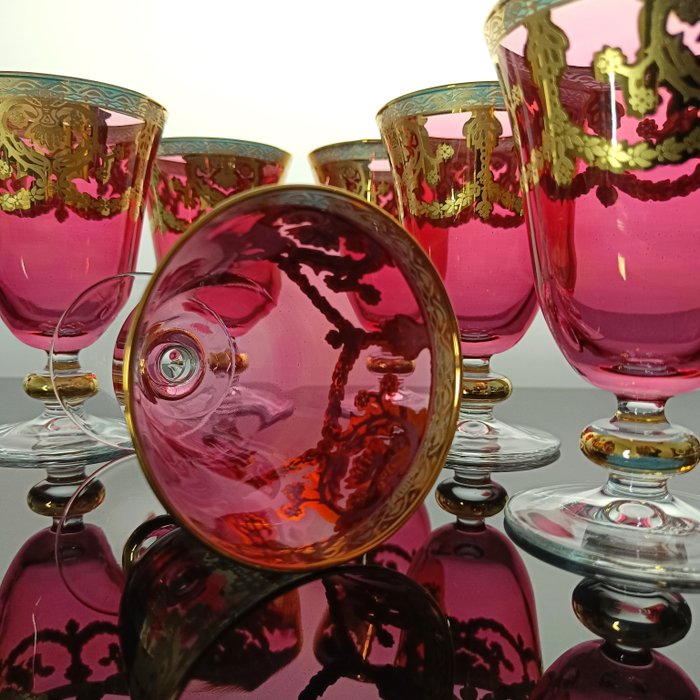 SECOLOVENTESIMO - Alterkalk (6) - Tulip Barocco Wine Glass - 24 kt guld - Håndmalet guldglas