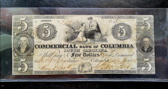 Förenta staterna - 5 Dollars - 1854 - Obsolete Currency - The Commercial Bank of Columbia  (Ingen mindstepris)