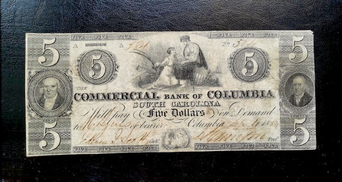 Förenta staterna - 5 Dollars - 1854 - Obsolete Currency - The Commercial Bank of Columbia  (Ingen mindstepris)