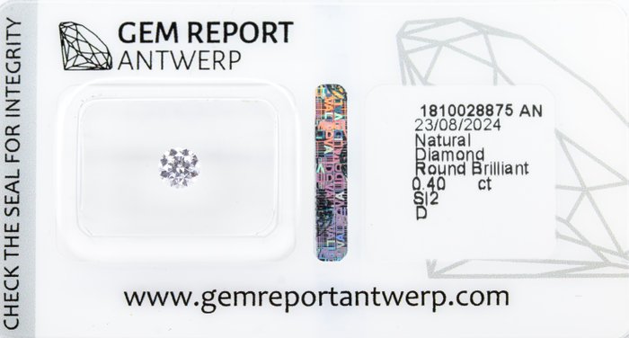 Ingen mindstepris - 1 pcs Diamant  (Natur)  - 0.40 ct - Rund - D (farveløs) - SI2 - International Gemological Institute (IGI)