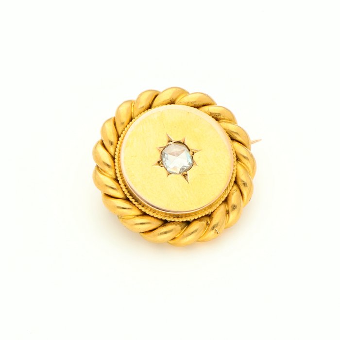 Broche - 14 karat Gulguld Diamant (Natur)