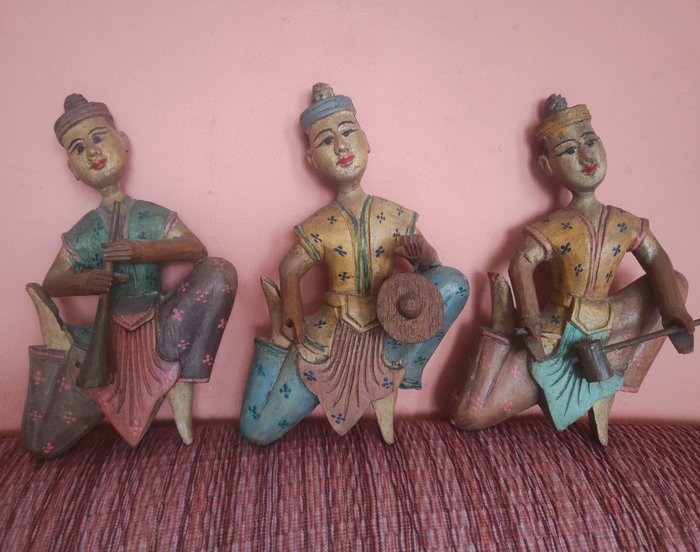 Trio di suonatori - Skulptur - Myanmar/Burma  (Ingen mindstepris)