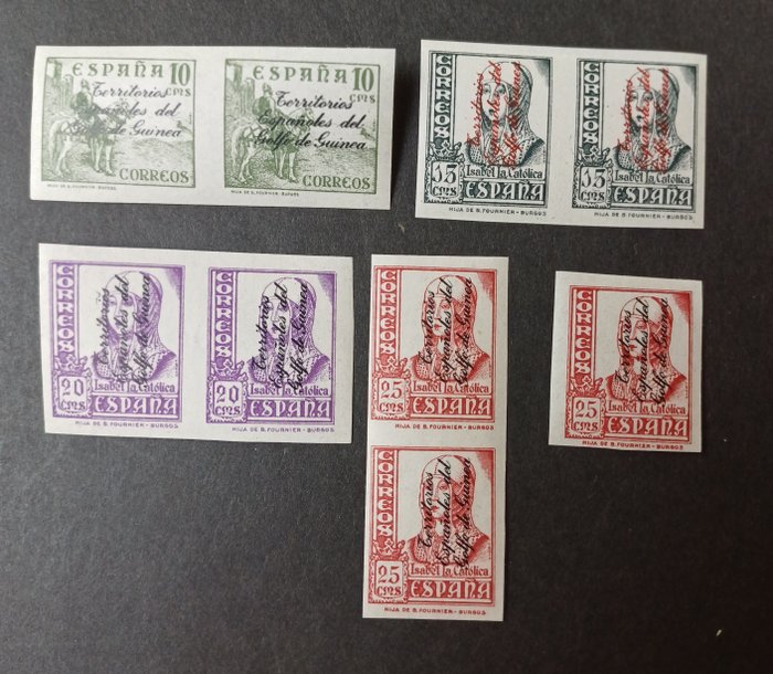 Guinea 1939 - Isabel La Católica Overbelastet serie uden tænder i par - Edifil N256/59s