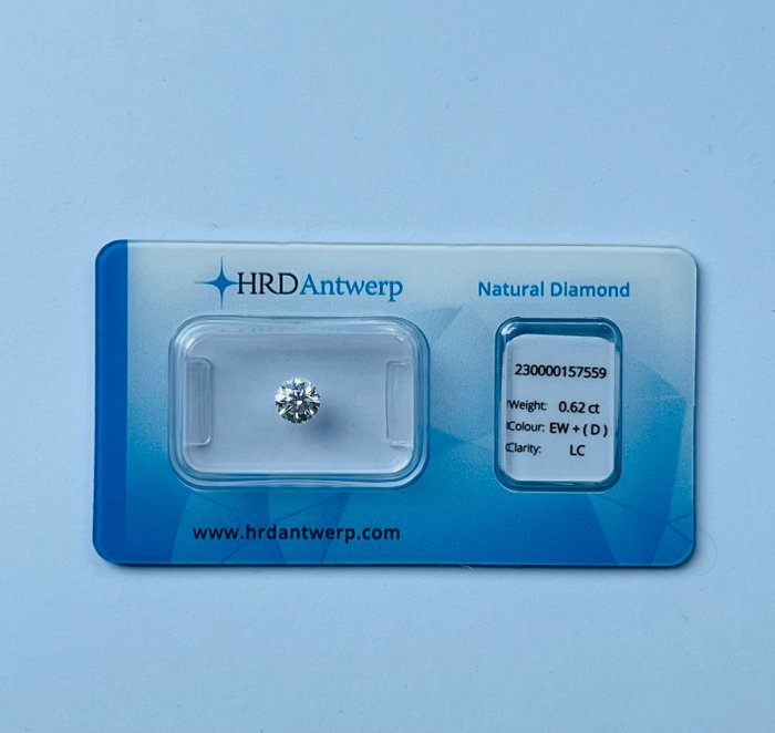 1 pcs Diamant  (Natur)  - 0.62 ct - Rund - D (farveløs) - IF - HRD Antwerpen - Ex Vg Ex Ingen