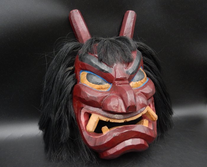 Noh maske - Træ - 木彫り　なまはげ面 Namahage maske, kagura maske (Ingen mindstepris)