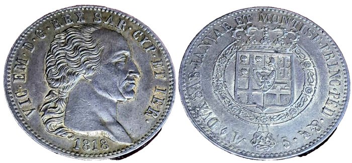 Italien, Savoyen Vittorio Emanuele I. 5 Lire 1818