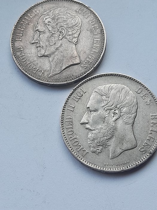 Belgien. Leopold I / Leopold II. 5 Francs 1865 (2 x)