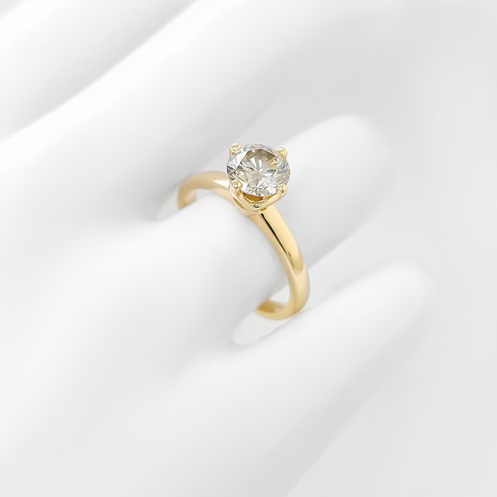 Ring - 14 karat Gulguld -  1.01ct. tw. Grå Diamant (Naturfarvet)