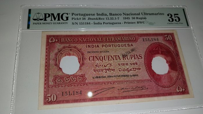 Portugisisk Indien - 50 Rupias 1945 - Pick 38  (Ingen mindstepris)