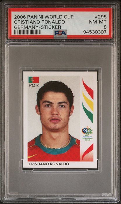 2006 Panini FIFA World Cup Cristiano Ronaldo #298 Rookie PSA 8 Graded sticker