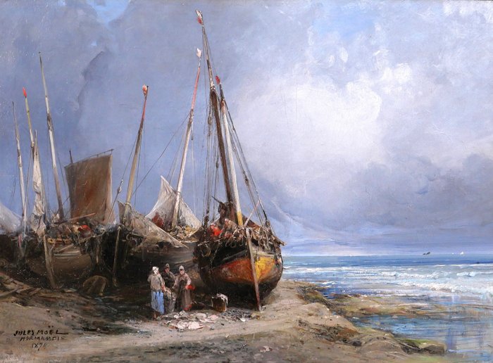 Jules Noël (1810-1881) - Boats on the beach