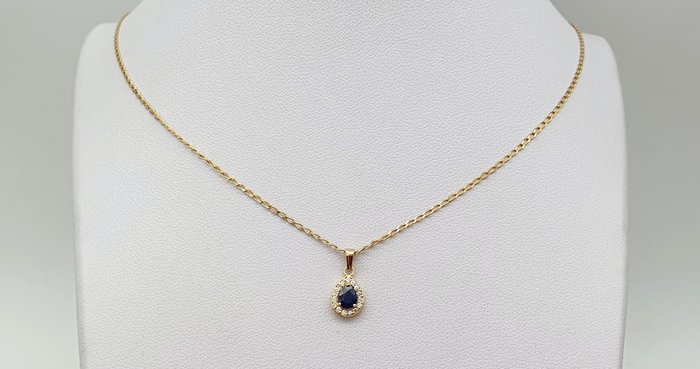 Choker halskæde - 18 kraat Gulguld -  065ct tw Safir - Diamant